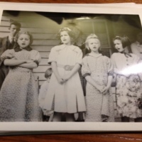 Four little girls singing on front porch of Nathan Hicks' house, Box 28, 2B_8.jpg